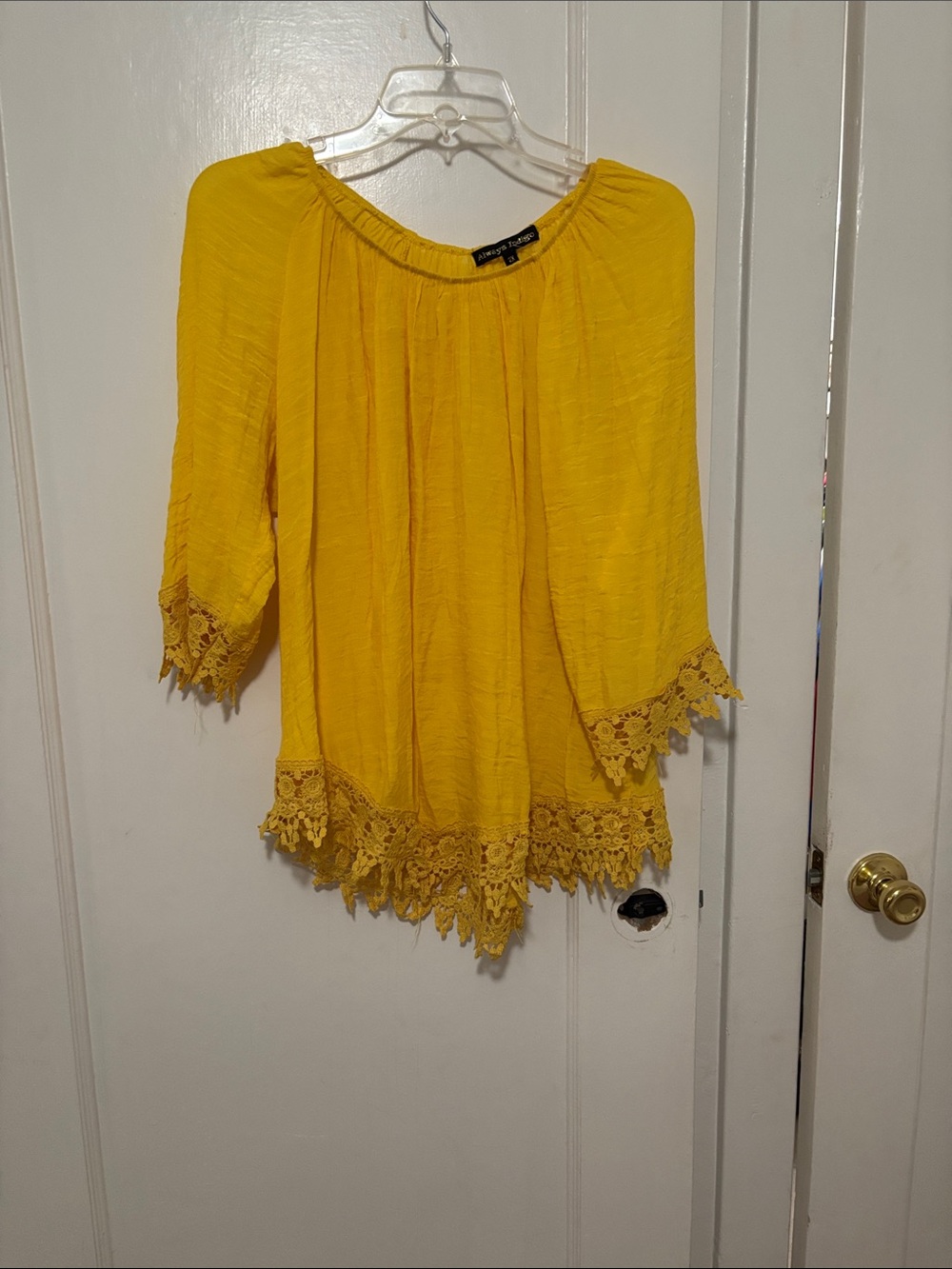 Yellow Crochet-Hem Peasant Tunic Top Boho Tunic
